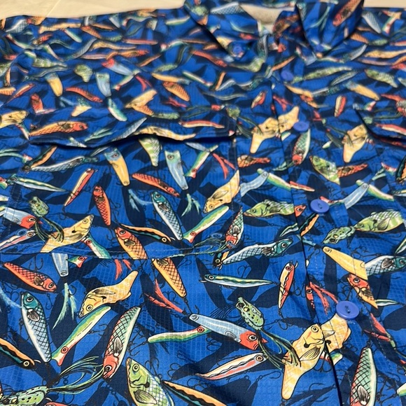 Vibrant Blue and Orange Casual Button Down Shirt - Picture 2 of 12